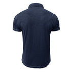 Polo bleu marine pour homme, manches courtes, col classique, tissu texturé. Mode masculine élégante, vêtement décontracté, style moderne.