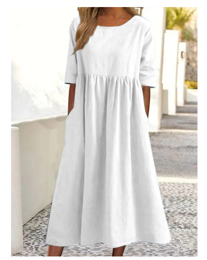 Elégante robe en coton et lin avec poches pratiques