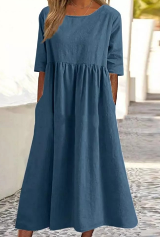 Elégante robe en coton et lin avec poches pratiques