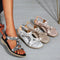 Sandalias triangulares huecas, sandalias de cuña con fondo suave y diamantes de imitación