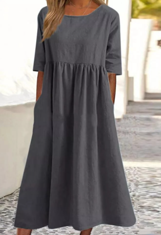 Elégante robe en coton et lin avec poches pratiques