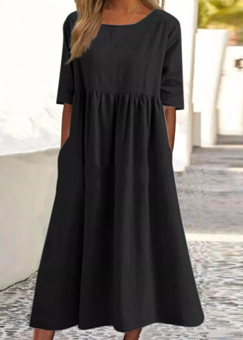Elégante robe en coton et lin avec poches pratiques