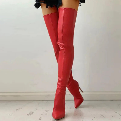 Femmes genou haut talon fermeture éclair pointues bottes | cuisse haute