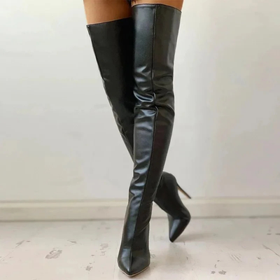 Femmes genou haut talon fermeture éclair pointues bottes | cuisse haute