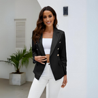 Sort dameblazer med dekorative knapper