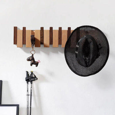 Perchero de pared de madera - Perchero de piano hecho a mano con ganchos desplegables