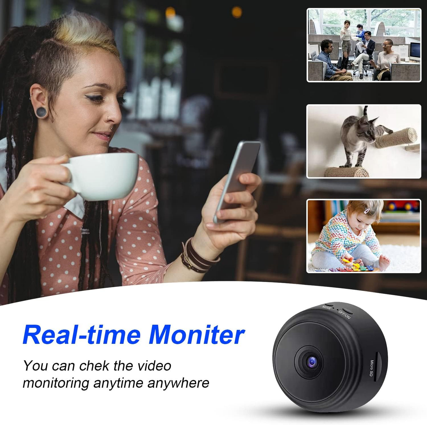 Eyecam Mini Caméra Espion - Caméra de sécurité compacte Wi-Fi pour la surveillance d'intérieur
