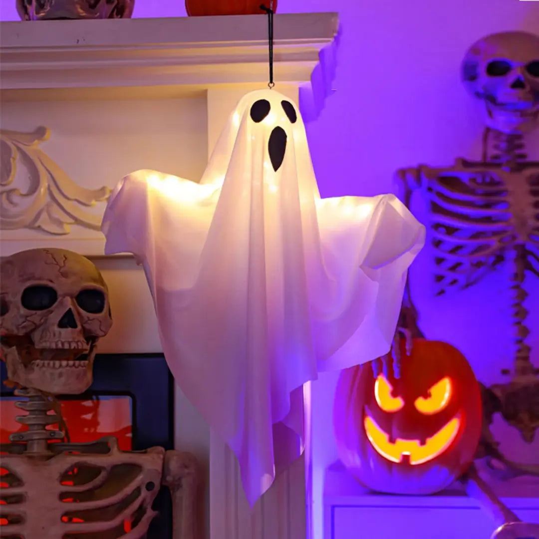Halloween Beyaz Parlayan Hayalet - LED Işıklı Asılı Dekorasyon ile Büyülü Işıklar
