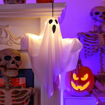 Halloween Beyaz Parlayan Hayalet - LED Işıklı Asılı Dekorasyon ile Büyülü Işıklar