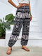 Pantalones harén para mujer - Estampado de elefante bohemio - Corte holgado - Cintura y puños elásticos