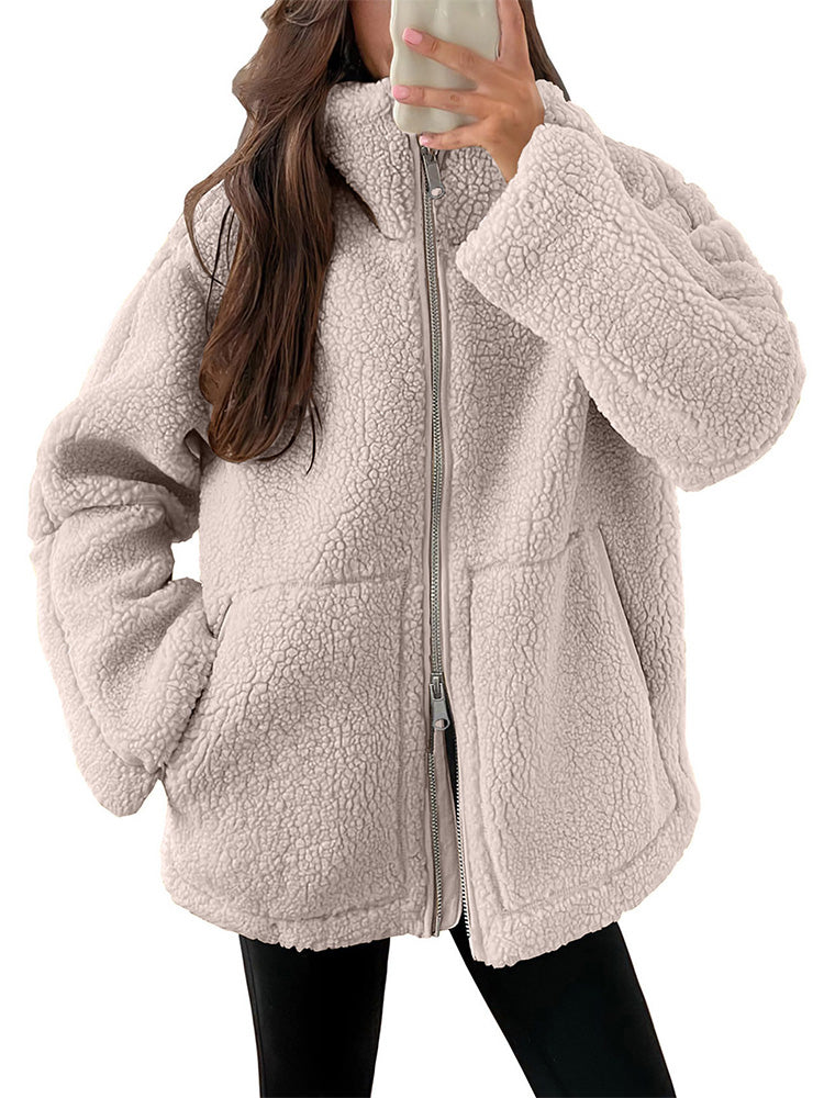 Veste zippée en polaire Sherpa confortable pour femme