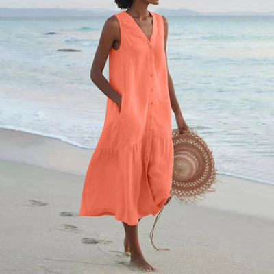 Robe élégante en lin à col en V – Elara