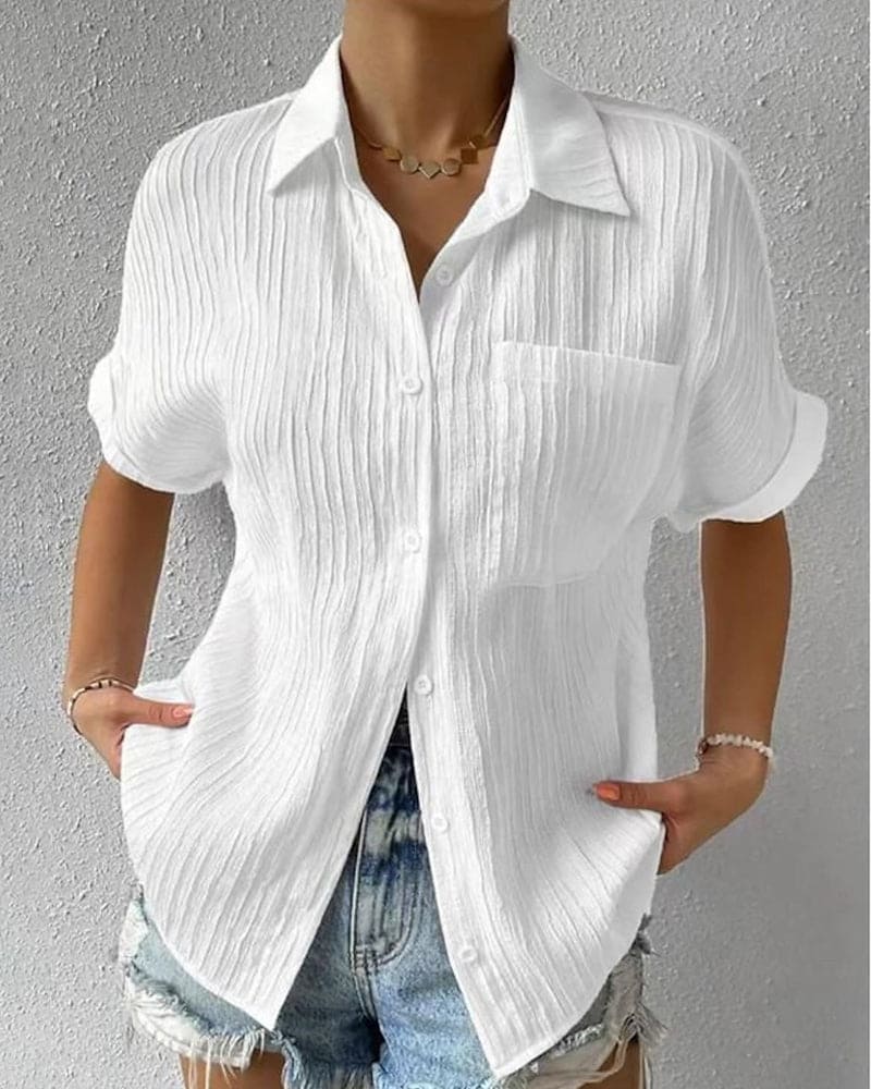 Blusa de manga corta para mujer: sencilla, moderna y cómoda con bolsillo.