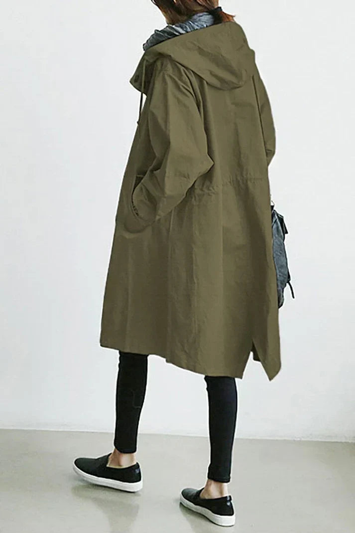 Gabardina impermeable con capucha para mujer - Larga y cálida
