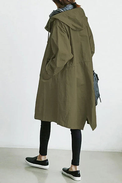Gabardina impermeable con capucha para mujer - Larga y cálida