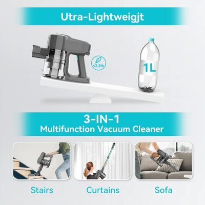 6-in-1 Cordless Stick Vacuum Cleaner - with LED Brush, 2200mAh Battery and Quiet Operation (65dB)