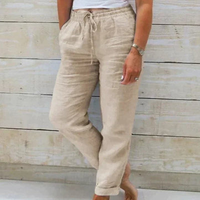 Pantalones de verano de algodón cómodos con cinturilla elástica. 
