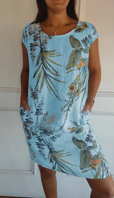 Elisabeth - Vestido de mujer de algodón y lino con cuello redondo