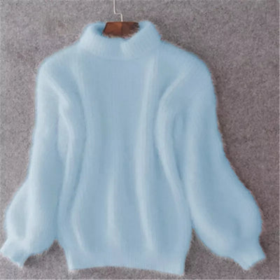 Jersey de cuello alto mullido para mujer