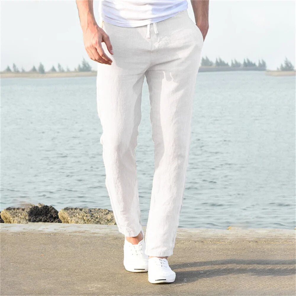 Pantalones de lino ligeros para hombre, casuales y cómodos.