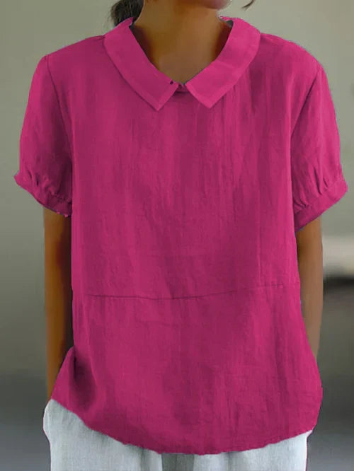 Top de algodón y lino de color liso