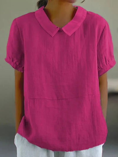 Top de algodón y lino de color liso