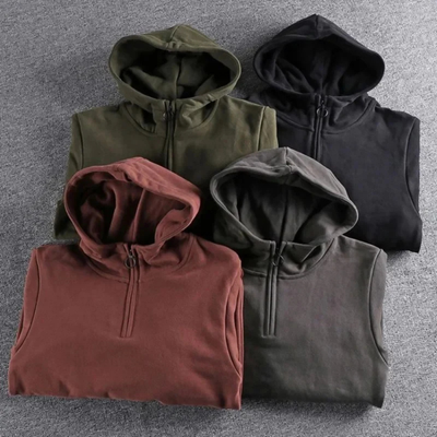 Abrigo de invierno cálido para hombre con capucha y media cremallera | Manga larga