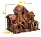 Nichoir en bois rustique à plusieurs niveaux, dimensions 20x13x14 cm, idéal pour oiseaux, décoration jardin, design naturel et chaleureux.