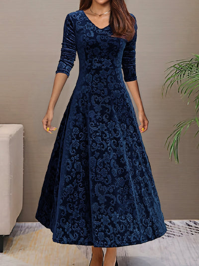 Robe en velours avec col en V pour femmes - idéale pour le printemps/été