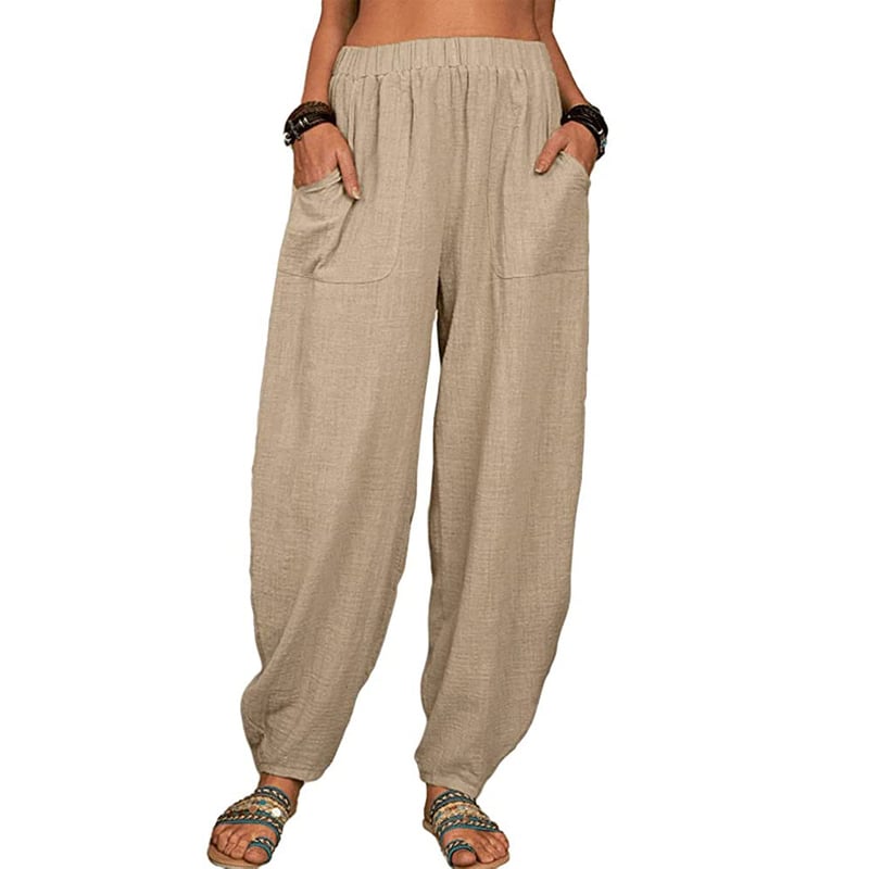 Zinzi - Pantalones harén casuales de algodón y lino