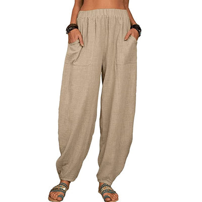 Zinzi - Pantalones harén casuales de algodón y lino