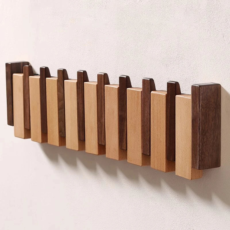 Perchero de pared de madera - Perchero de piano hecho a mano con ganchos desplegables
