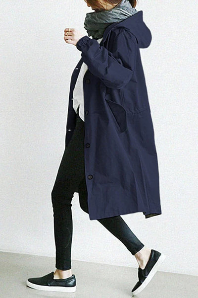 Gabardina impermeable con capucha para mujer - Larga y cálida