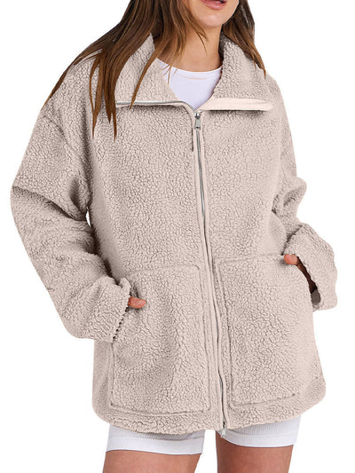 Veste zippée en polaire Sherpa confortable pour femme