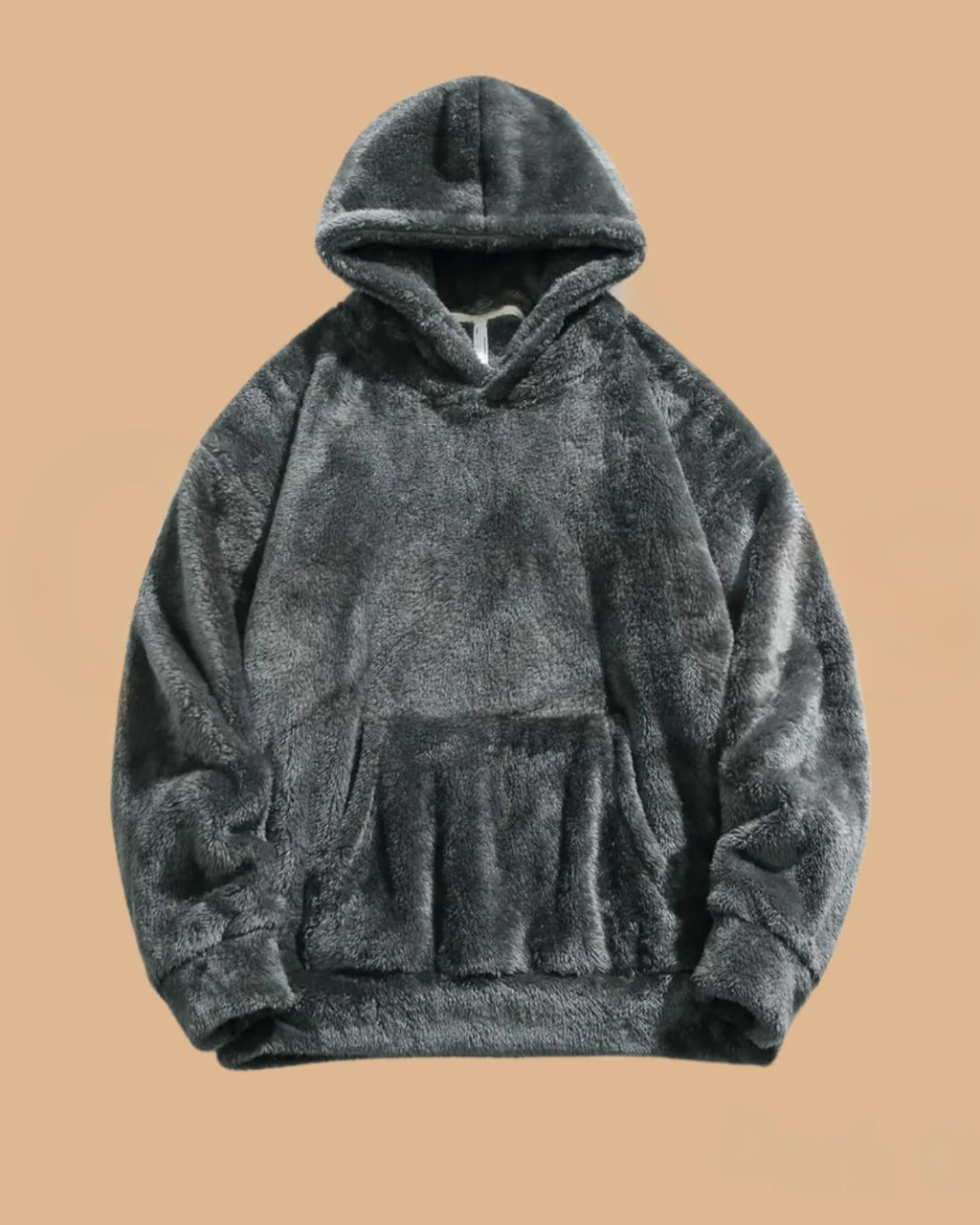 Sweat à capuche en fausse fourrure grise, doux et chaud, avec poche kangourou, idéal pour l'hiver. Mode décontractée et confortable.