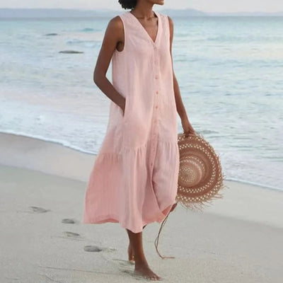 Robe élégante en lin à col en V – Elara