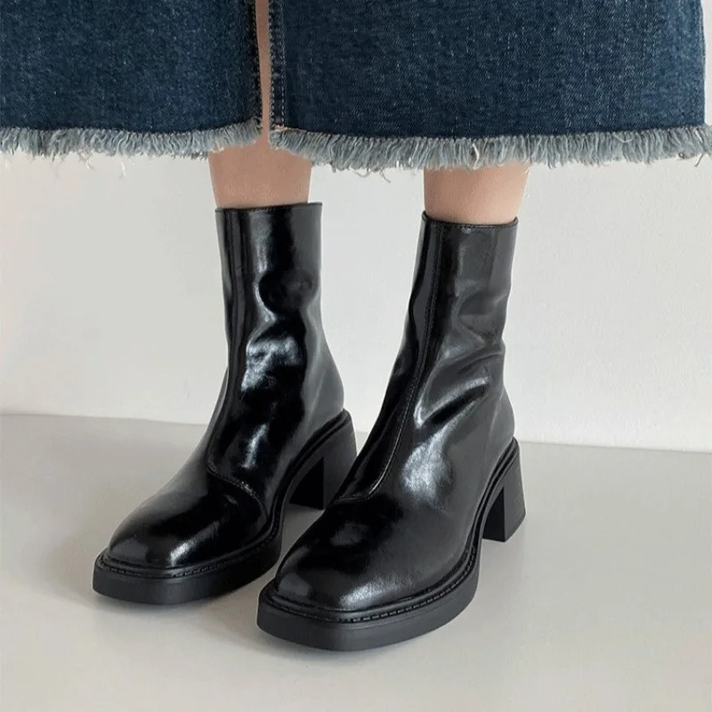 Botines de tacón cuadrado y punta cuadrada para mujer