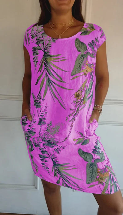 Elisabeth - Vestido de mujer de algodón y lino con cuello redondo