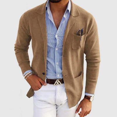 Élégante veste pour homme avec poches et col à revers, couleur unie, manches longues