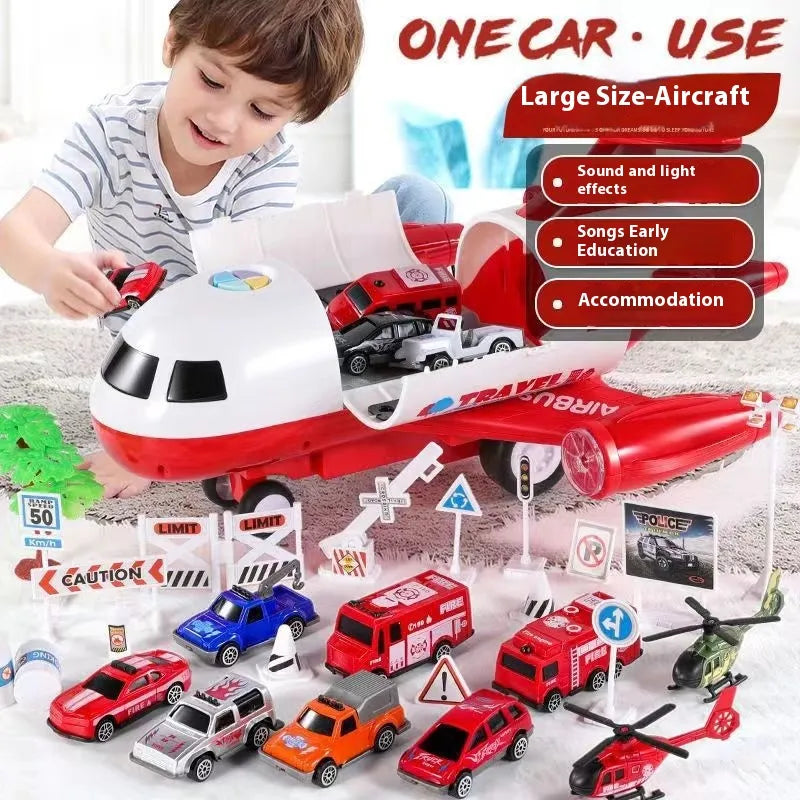 Gran juego de aviones con vehículos de construcción.