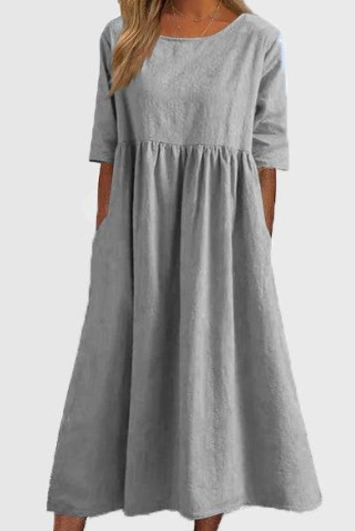 Elégante robe en coton et lin avec poches pratiques