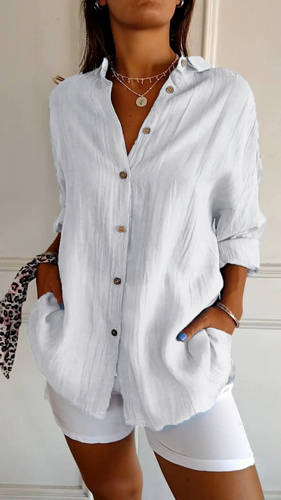 Blusa de algodón y lino para mujer Thora en talla grande