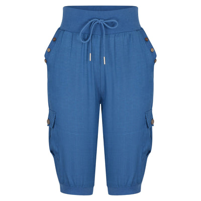 Juliet - Pantalones casuales de lino y algodón con bolsillos cargo