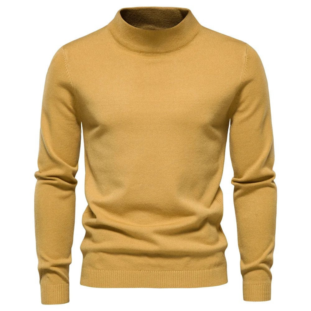 Pull-over col roulé jaune moutarde pour homme, manches longues, style décontracté, en laine douce, idéal pour l'automne et l'hiver.