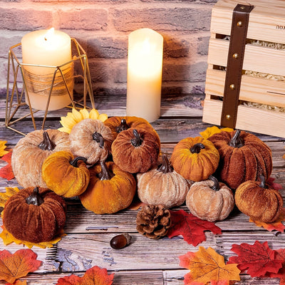 PumpkinPatch | 12 adet kadife yapay balkabağı - sonbahar süsü köpük & Cadılar Bayramı masa dekorasyonu