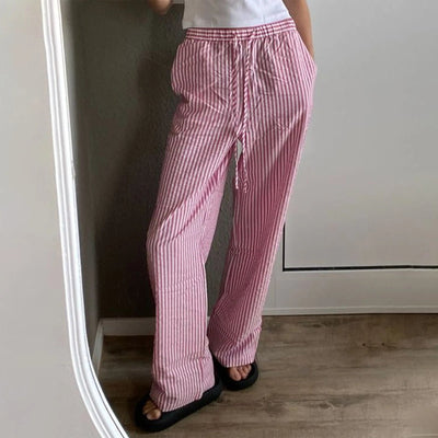 Pantalones elásticos de corte holgado a rayas para mujer - Luna