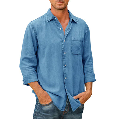 Chemise Boutonnée à Manches Longues en Jean pour Homme