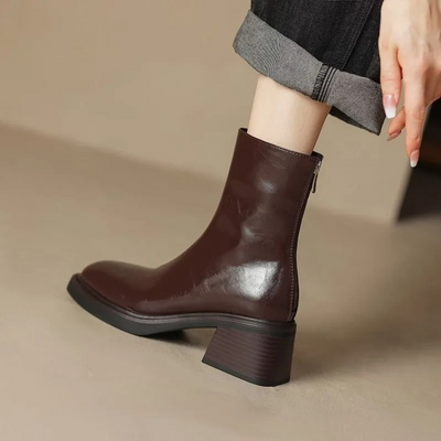 Botines de tacón cuadrado y punta cuadrada para mujer
