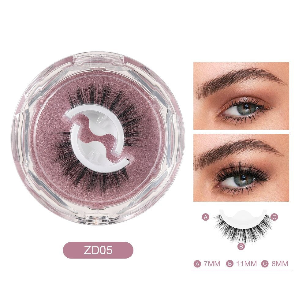 Faux cils magnétiques ZD05 en boîte ronde transparente, avec détails de longueur 7mm, 11mm, 8mm. Idéal pour un regard intense et naturel.