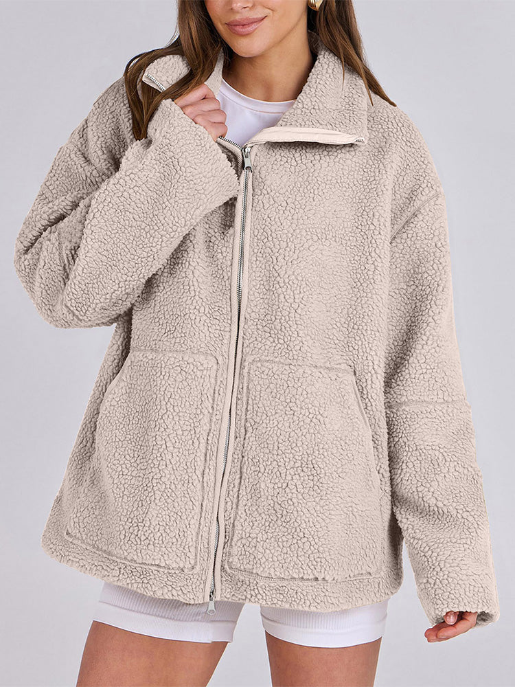 Veste zippée en polaire Sherpa confortable pour femme